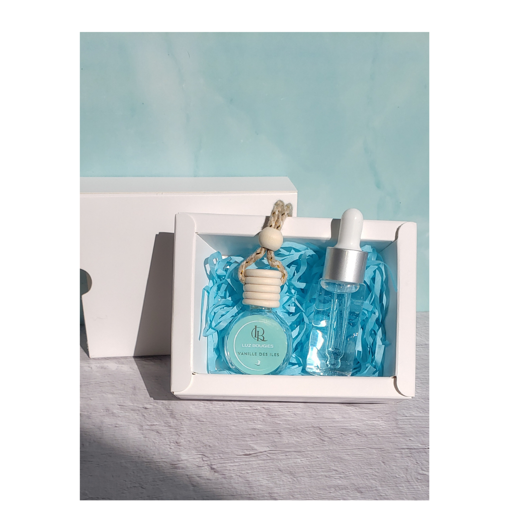 Coffret diffuseur voiture et sa recharge Vanille des Îles